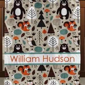 Woodland Animals Personalized Boy Name Blanket