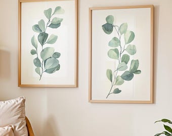 Eucalyptus Wall Art - Watercolor Leaves Art -  Eucalyptus Picture Eucalyptus  Wall Decor - Bathroom Wall Decor Set of 2 WC