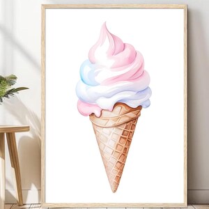 Eis Wandkunst - Eis Kunstwerk - Eis Wand Dekor - Gerahmte Eistüte Leinwand - Kirsch Schleife Eis Bild 1er Set
