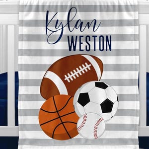 Personalized Sports Baby Blanket: Boy Nursery Decor, Shower Gift