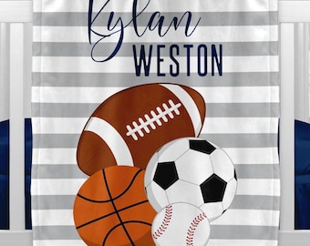 Sports Baby Blanket, Sports Personalized Baby Boy Shower Gift, Sports Baby Boy Nursery Decor, Sports Newborn Baby Shower Gift, Sports Theme