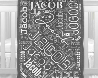 Personalized Boy Name Blanket, Gray Personalized Baby Boy Blanket, Baby Boy Gray Blanket, Personalized Boy Name Newborn Baby Boy Shower Gift