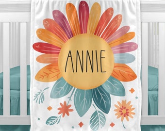 Boho Flower Rainbow Blanket - Scandinavian Rainbow Baby Girl Personalized Gift - Rainbow Child Toddler Blanket - Rainbow Newborn Shower Gift