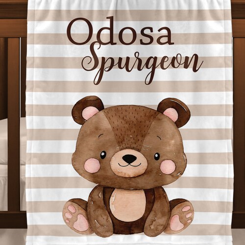 Baby Boy Blanketteddy Bear Personalized Baby Blanketbear Etsy