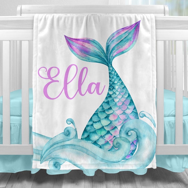 Mermaid Tail Blanket, Baby Girl Mermaid Blanket, Personalized Mermaid Blanket, Mermaid Theme Blanket, Mermaid Newborn Baby Girl Shower Gift