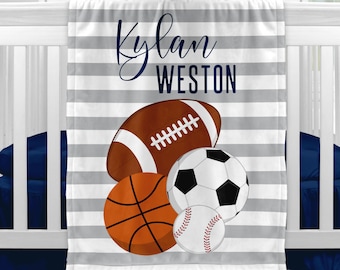 Sports Baby Blanket, Sports Personalized Baby Boy Shower Gift, Sports Baby Boy Nursery Decor, Sports Newborn Baby Shower Gift, Sports Theme