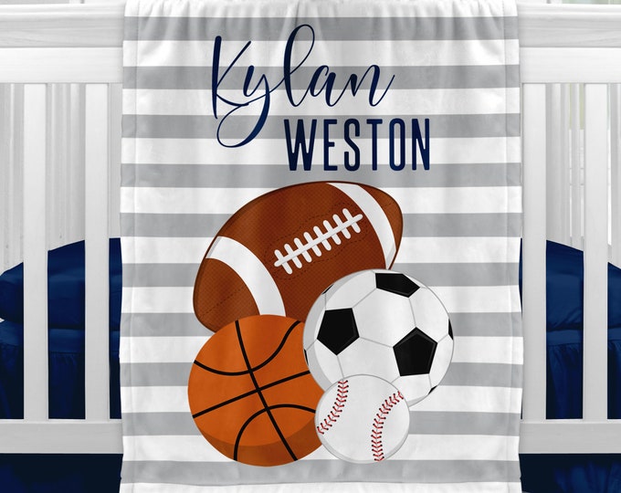 Sports Baby Blanket Sports Personalized Baby Boy Shower Gift Etsy