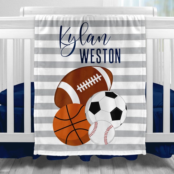 Sports Baby Blanket, Sports Personalized Baby Boy Shower Gift, Sports Baby Boy Nursery Decor, Sports Newborn Baby Shower Gift, Sports Theme