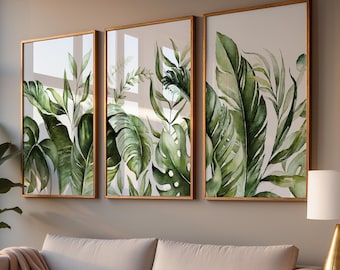 Tropical Banana Leaf Artwork Botanical Wall Art Set of 3 - Framed, Canvas, or Art Prints WC