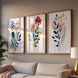 Wildflower Wall Art: Watercolor Botanical Floral Wall Decor - Boho Bedroom Set of 3 - Framed, Canvas, or Art Prints WC