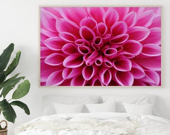 Fuchsia Dahlia Flower Print - Framed Fuchsia Flower Wall Decor - Pink Dahlia Canvas Picture - Hot Pink Flower Office Wall Art Set of 1