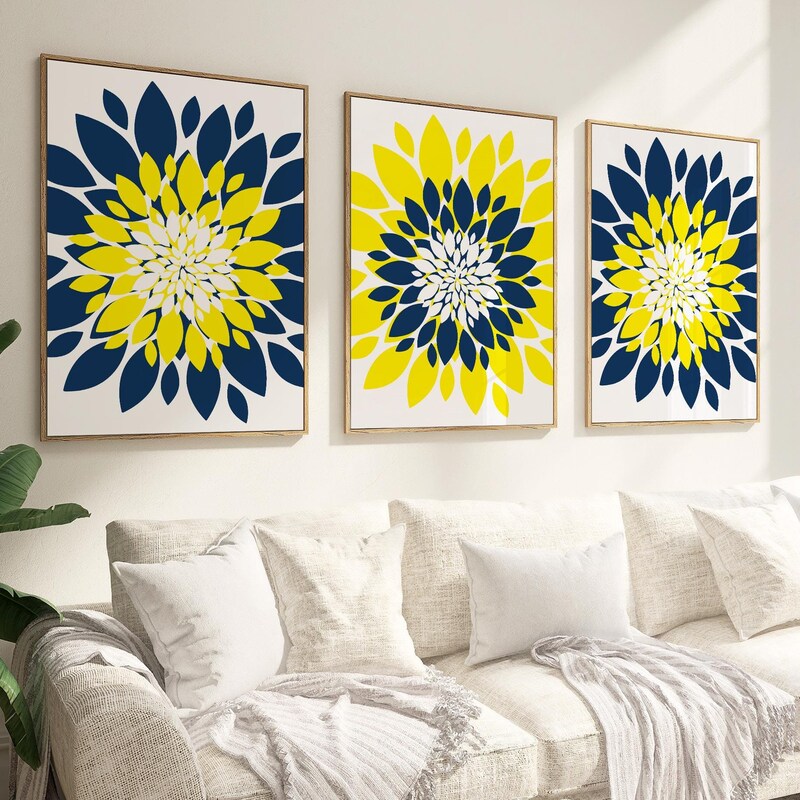 Navy Yellow Wall Art Etsy UK