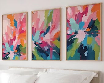 Colorful Abstract Wall Decor - Bright Abstract Art - Bold Bright Wall Art - Preppy Maximalist Artwork - Dorm Room Art Set of 3 WC