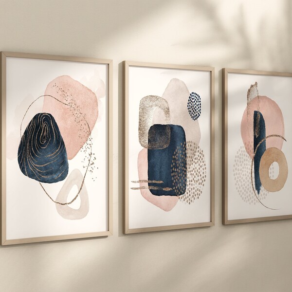 Navy and Blush Wall Art Etsy