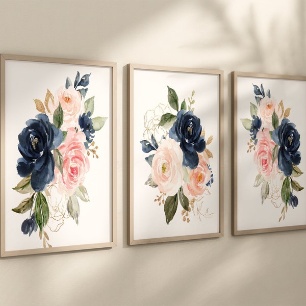 Pink and Navy Wall Art Etsy