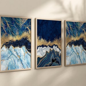 Blue Gold Abstract Wall Art Navy Gold Agate Geode Art Prints - Etsy
