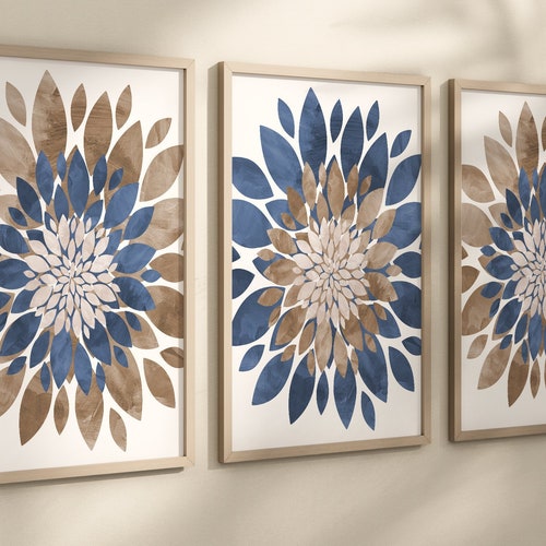 Watercolor Blue Flower Wall Decor Blue Flower Art Prints or Etsy