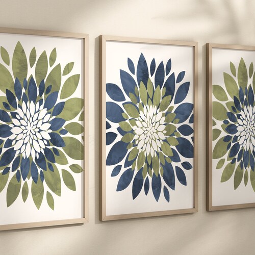 Coral Flower Wall Art Peach Blue Flower Art Prints or Canvas Etsy