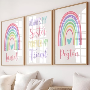 Rainbow Sisters Wall Art - Best Friends Sisters Decor - Twin Sister Rainbow Art Prints - Twin Nursery Decor Set of 3