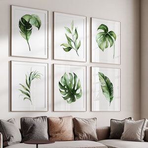 Leaves Gallery Wall Art - Watercolor Leaves Prints - Framed Leaves Pictures - Leaves Canvas Wall Decor - Botanical Leaves Canvas Set of 6