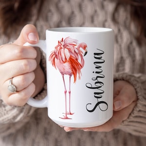 Flamingo Coffee Cup, Personalized Girl Name Coffee Mug, Flamingo Graduation Gift for Friend, Flamingo Monogram Mug, Flamingo Birthday Gift