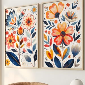 Wildflower Wall Art - Scandinavian Boho Wall Decor - Set of 2 - Framed, Canvas, or Art Prints