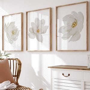 Gerahmte Magnolien Wand Kunst Drucke - Magnolien Blume Leinwand - Einfache Magnolie Kunstwerk - Weiße Blume Wand Dekor - Magnolien Kunstwerk 3er Set