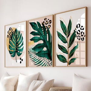 Tropisches Blatt Wandkunst: Botanische Blätter Wanddekoration 3er-Set - Gerahmt, Leinwand oder Kunstdruck
