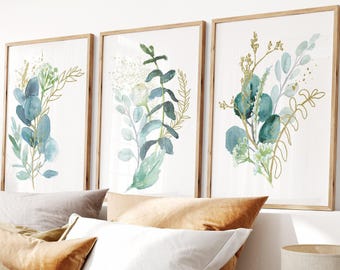 Watercolor Eucalyptus Wall Art: Botanical Wall Decor Set of 3 - Framed, Canvas, or Art Prints WC