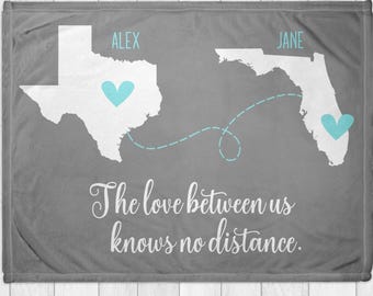 States Couple Blanket - States Gift - Personalized Girlfriend Gift - Long Distance Relationship Blanket Gift - Boyfriend Christmas Gift