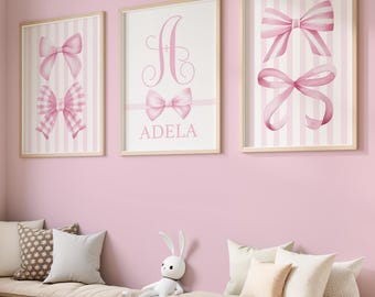 Coquette Bow Wall Art: Personalized Baby Girl Nursery Wall Art Set of 3 - Framed, Canvas, or Art Prints WC