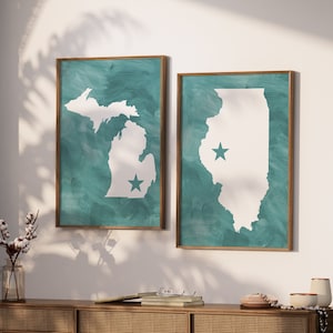 Custom Two States Map Art Print: Personalized Family State Wall Decor Set of 2