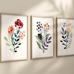Wildflower Wall Decor - Wildflower Nursery Wall Art Prints - Framed Wildflower Artwork - Wildflower Canvas Hanging Pictures Set of 3