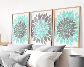 Society6 ケース Aloha flower by Grey And Aqua Aqua Gray Flower Wall Art - Flower Print - Canvas Aqua Gray