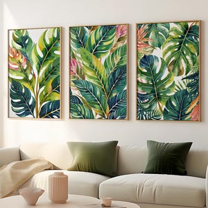 Tropical Leaves Wall Art Set of 3 Frames Canvas Prints