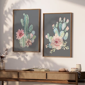 Cactus Wall Decor - Succulent Cactus Prints - Watercolor Succulent Cactus Plant Artwork Pictures - Canvas Cactus Office Wall Art Set of 2