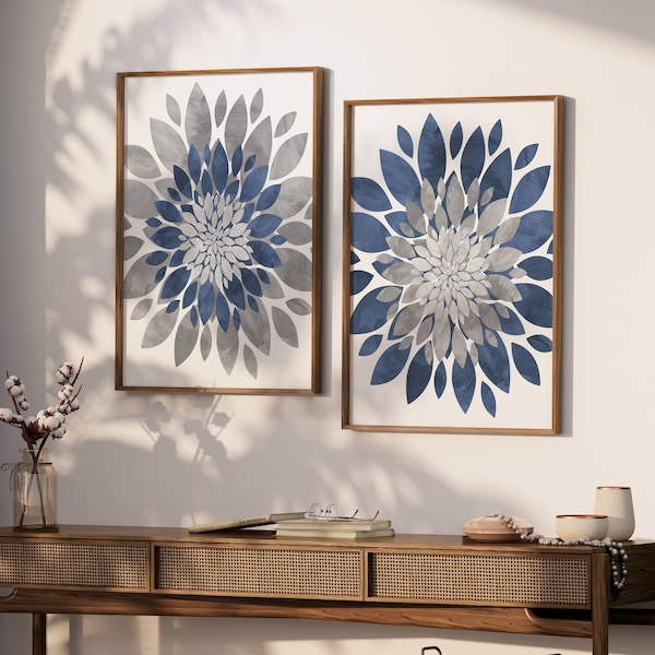 Navy Gray Wall Art Etsy