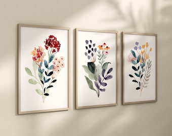 Wildflower Wall Decor - Wildflower Nursery Wall Art Print - Framed Wildflower Artwork - Wildflower Canvas Hanging Pictures Sets of 3