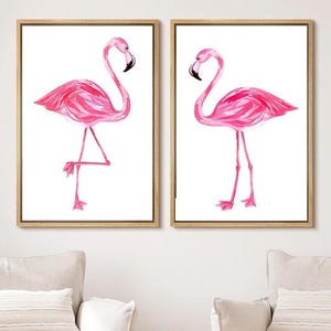 Flamingo Wall Decor - Flamingo Wall Art Print - Framed Flamingo Artwork - Flamingo Nursery Pictures - Flamingo Canvas Artwork Set of 2