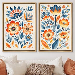 Scandinavian Flower Wall Art: Boho Floral Wall Decor Set of 2 - Framed, Canvas, or Art Prints