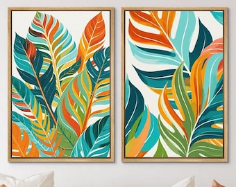 Tropical Palm Leaf Wall Art: Beach House Decor Set of 2 - Framed, Canvas, or Art Prints