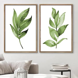 Green Leaf Wall Art - Watercolor Leaves Print - Framed Leaf Artwork - Leaf Pictures - Watercolor Leaves Bedroom Wall Decor Sets of 2