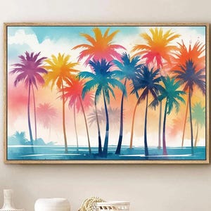 Colorful Palm Tree Canvas Art: Tropical Beach House Wall Decor Set of 1