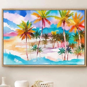 Framed Palm Tree Beach Art Print: Aruba Travel Wall Art Set of 1