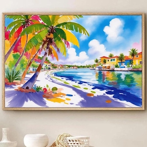 Framed Florida Beach Canvas Art Print: Tropical Island Wall Decor Set of 1