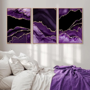 Purple Gold Wall Art: Agate Geode Artwork Set of 3 - Framed, Canvas, or Art Prints WC
