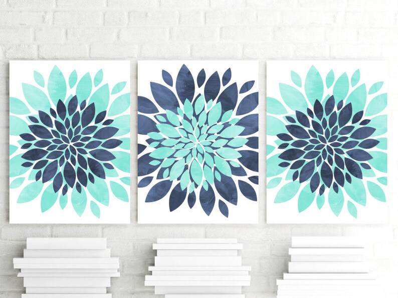Blue Flower Wall Art Blue Flower Art Prints or Canvas Set of Etsy