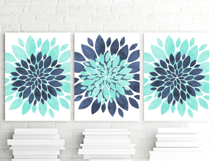 Blue Flower Wall Art Blue Flower Art Prints or Canvas Set of Etsy