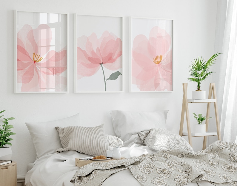 Pink Flower Wall Art Pink Floral Art Prints or Canvas Set of Etsy