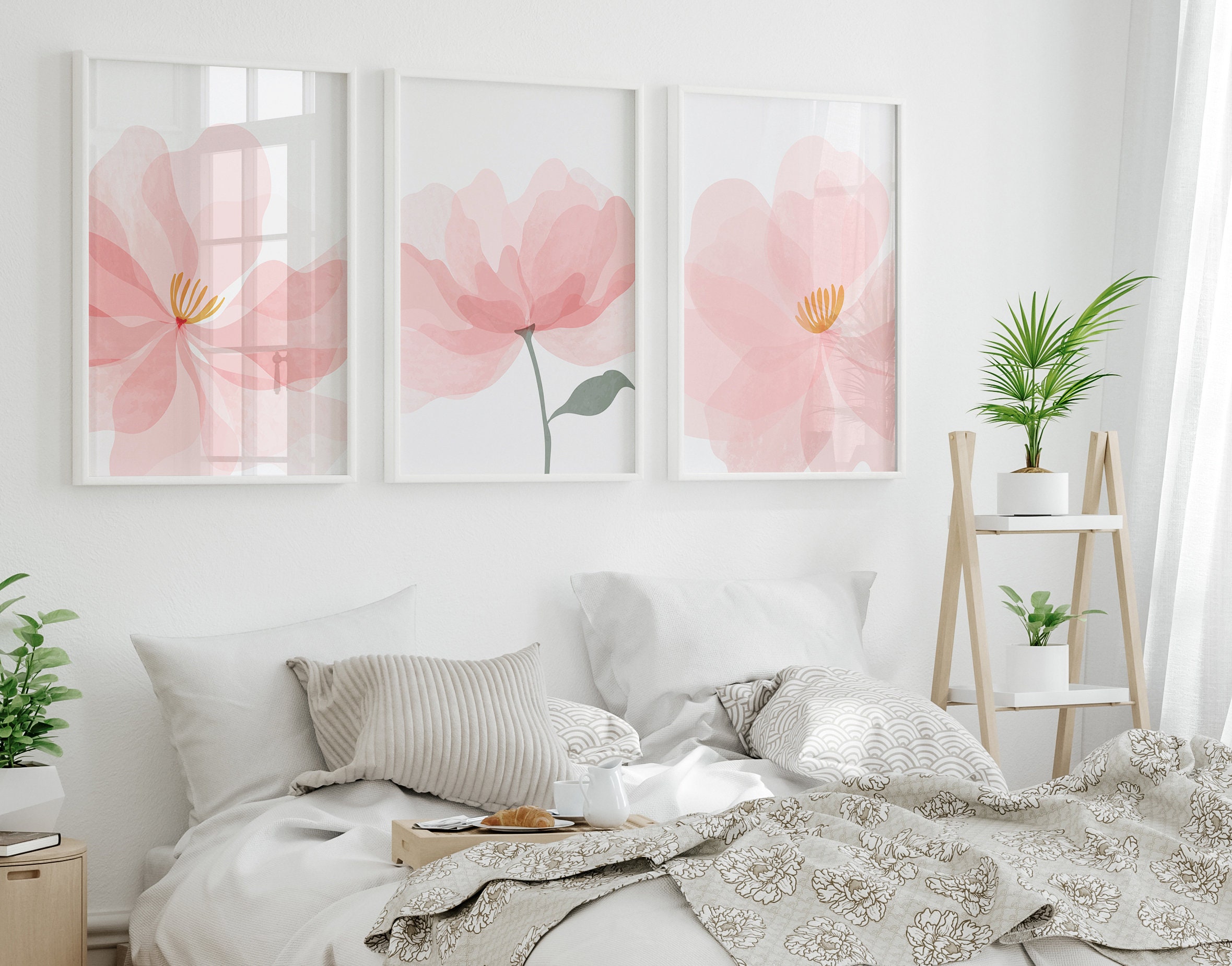 Pink Flower Wall Art Pink Floral Art Prints or Canvas Set of Etsy